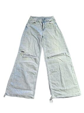 American Eagle Light Wash Distressed Ripped Ultra Wide-Leg Dreamy Drape Jeans 0